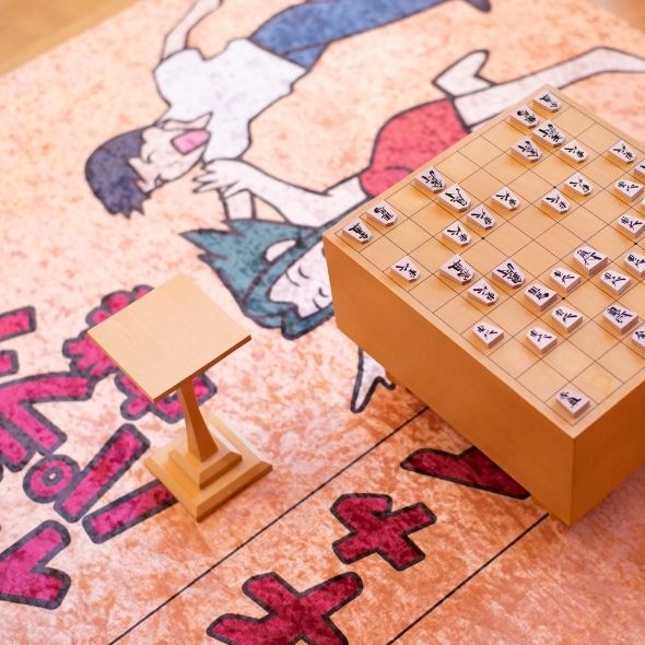 Decorative shogi board in Naruto Hokage Villa lounge at Grand Chariot Awaji Island
