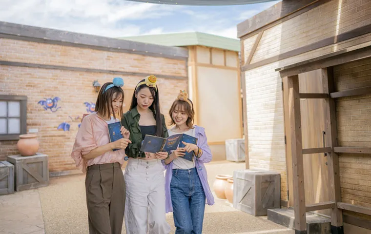 Young woman using map to solve quest in Onokogard streets at Dragon Quest Island Nijigen no Mori Awaji Island