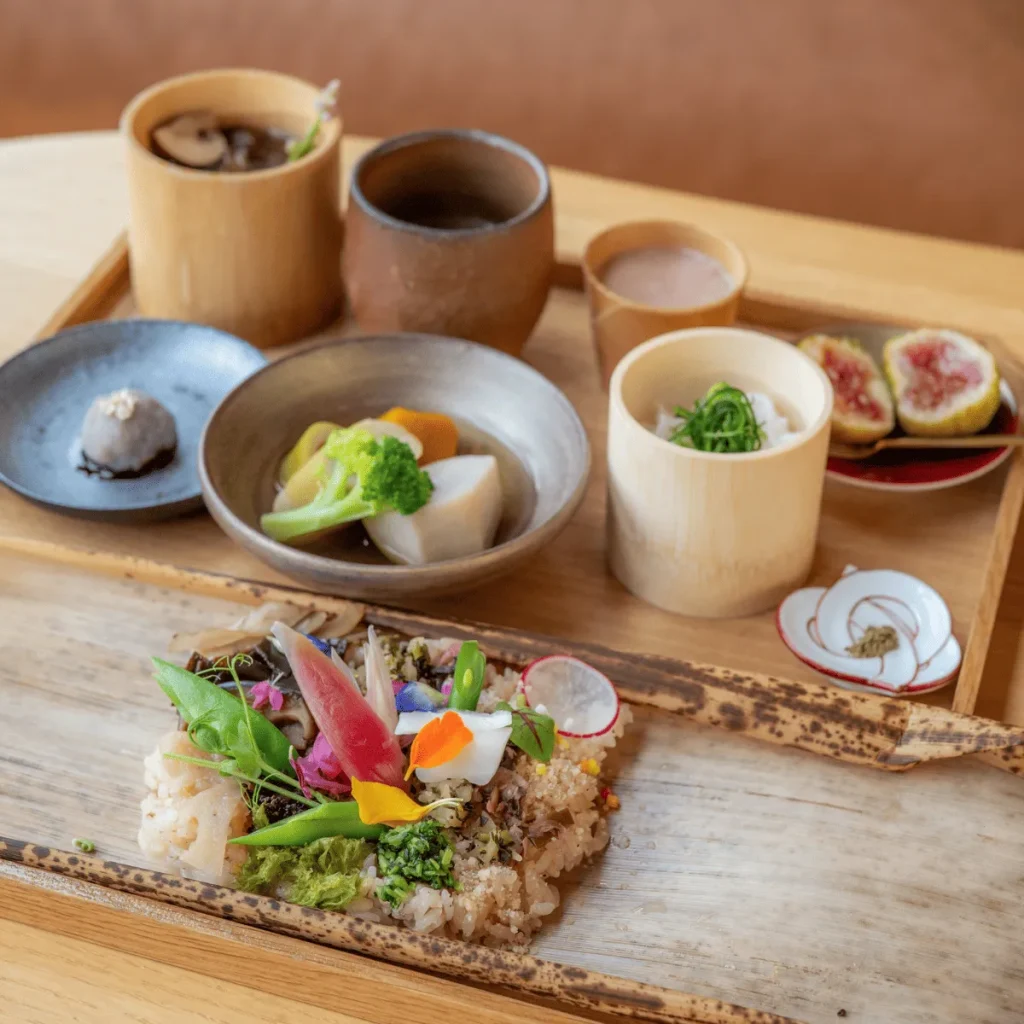 Elegant plant‑based Japanese meal served at an Awaji Island Wellness & Zen Retreat, featuring seasonal Awaji Island vegetables and Zen‑inspired cuisine.