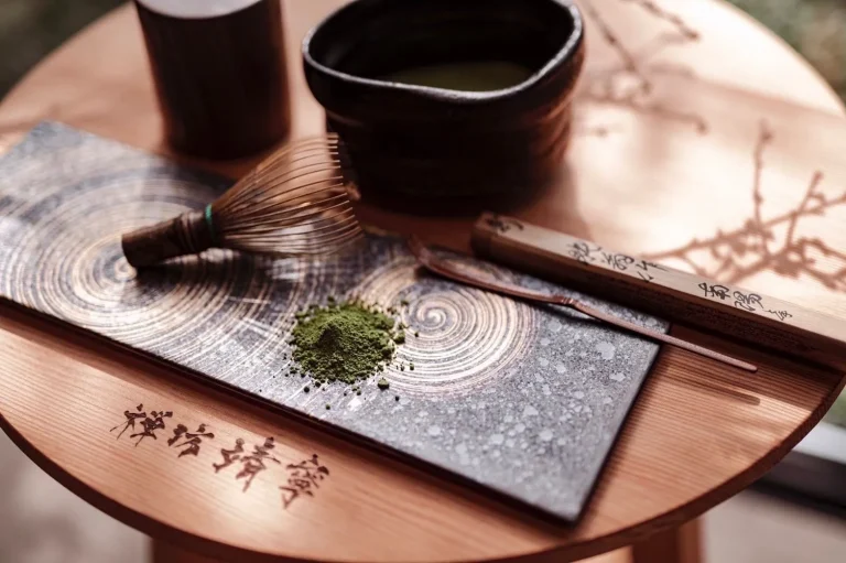 Traditional Japanese matcha tea ceremony setup used for mindfulness rituals at an Awaji Island Wellness & Zen Retreat.